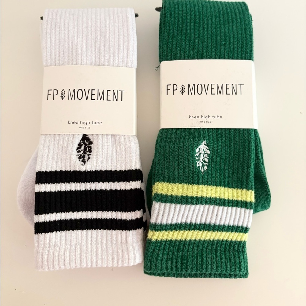 Set of 2 NWT Free People FP Movement Knee High Logo Stripe Socks